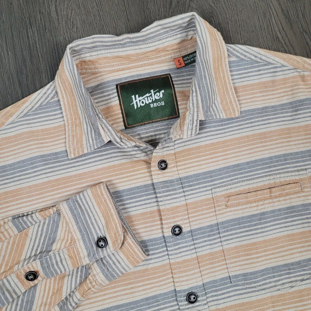 Howler Bros Enfield Shirt Men Size Small Striped Long Sleeve Oxford Elbow Patch